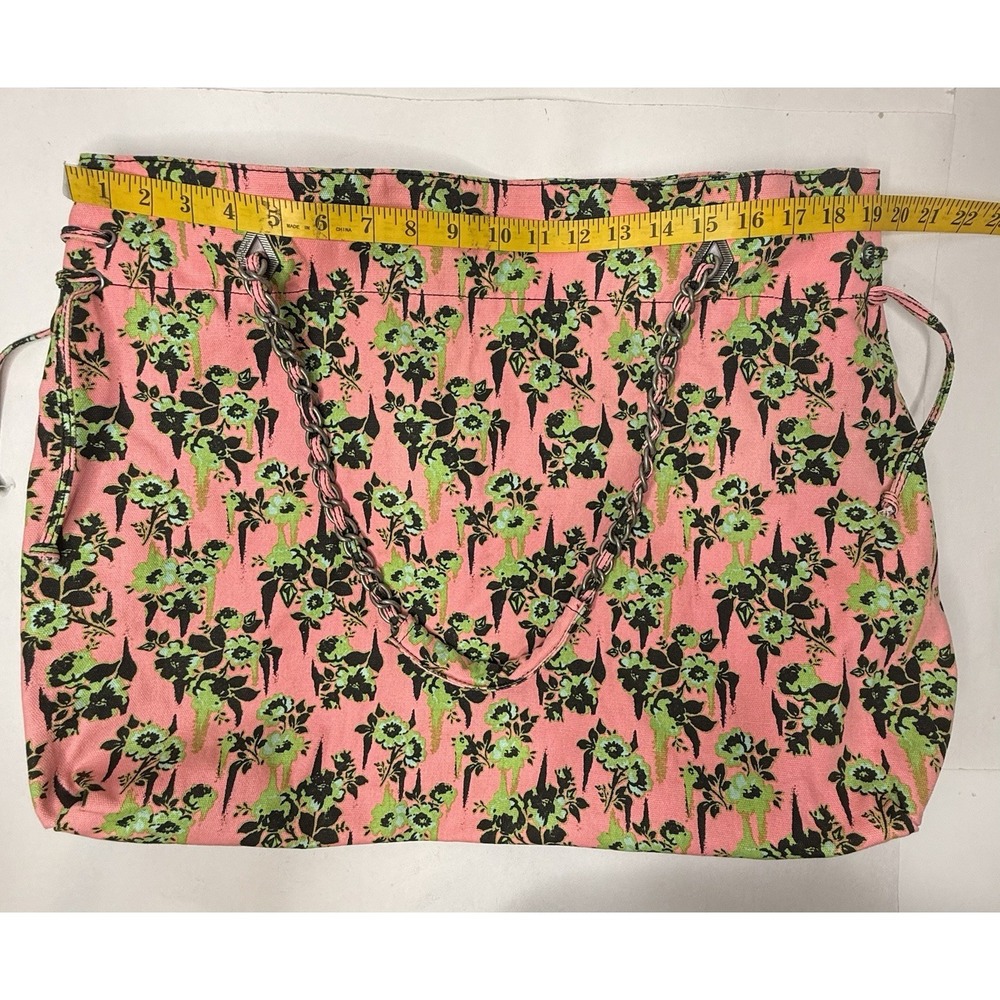 Volcom 2000s Pink Green Floral Large Tote Bag Chain Handles Hobo Beach Casual - Picture 3 of 16